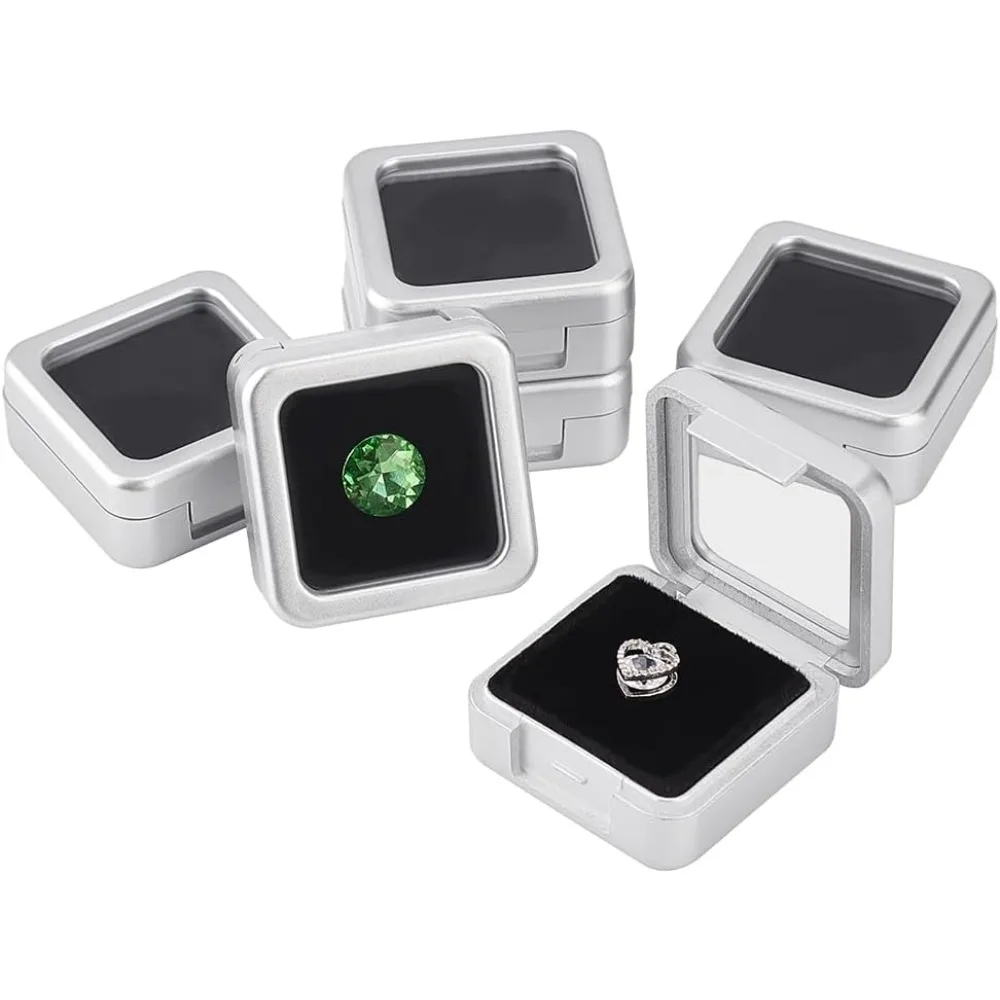 6pcs Diamond Storage Box Gem Display Case Gemstone Container Small Storage Box Jewelry Organizer with Velvet and Window