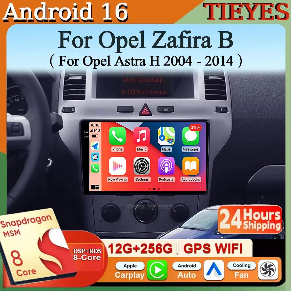 Radio de coche Android 16 con Carplay y Auto, navegador multimedia estéreo, reproductor QLED GPS para Opel Zafira B 2005 - 2014, para Opel Astra H 20