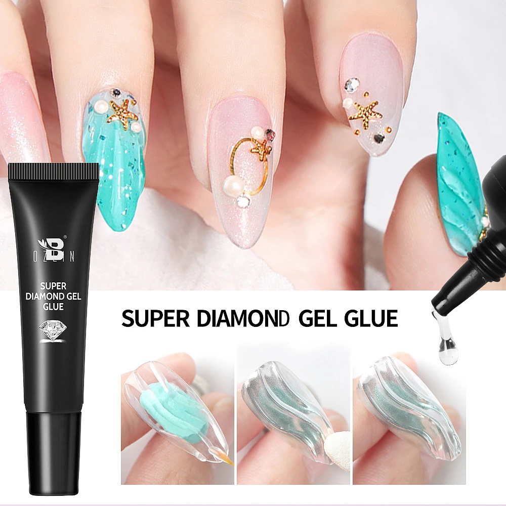 BOZLIN 2 in 1 Super Diamond Gel For DIY Nail Art Crystal Jewelry Decoration Rhinestones Top Coat Nail Gel Polish Strong Adhesive