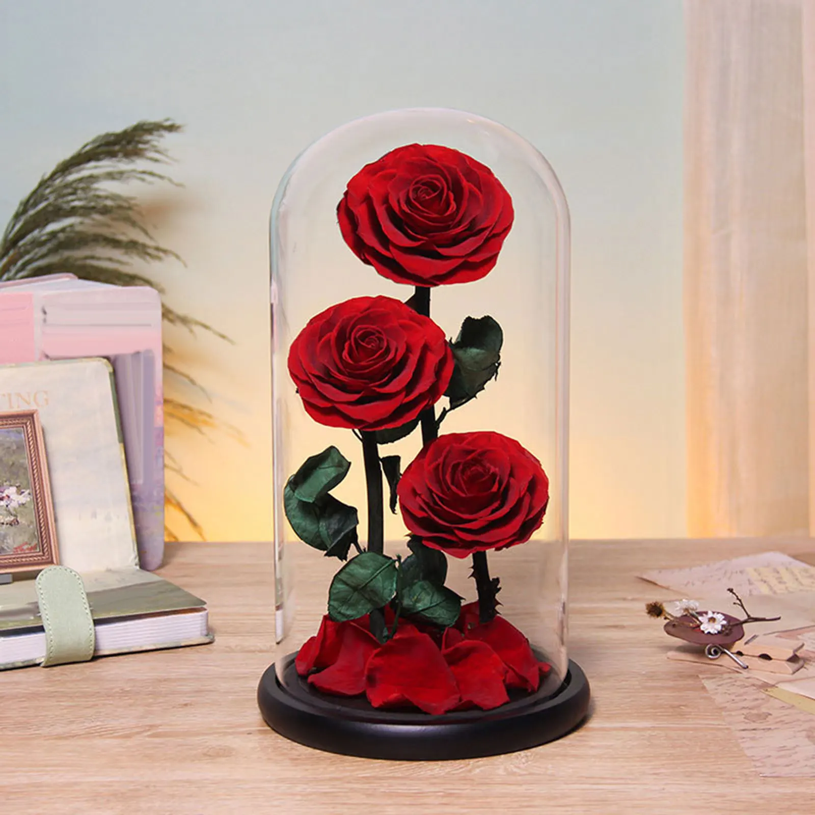 Rose Eternal in Glass Dome Valentines Decor Crafts i Love You Gifts Valentines