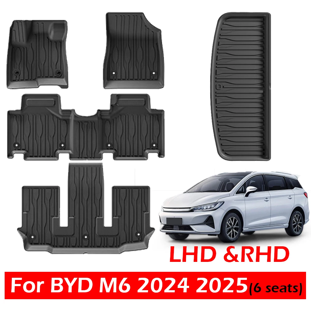 

Автомобильные коврики, совместимые с 6-местными сиденьями BYD M6 2024 2025 TPE 3D Всепогодная подкладка для багажника Черный с левым рулем и правым рулем