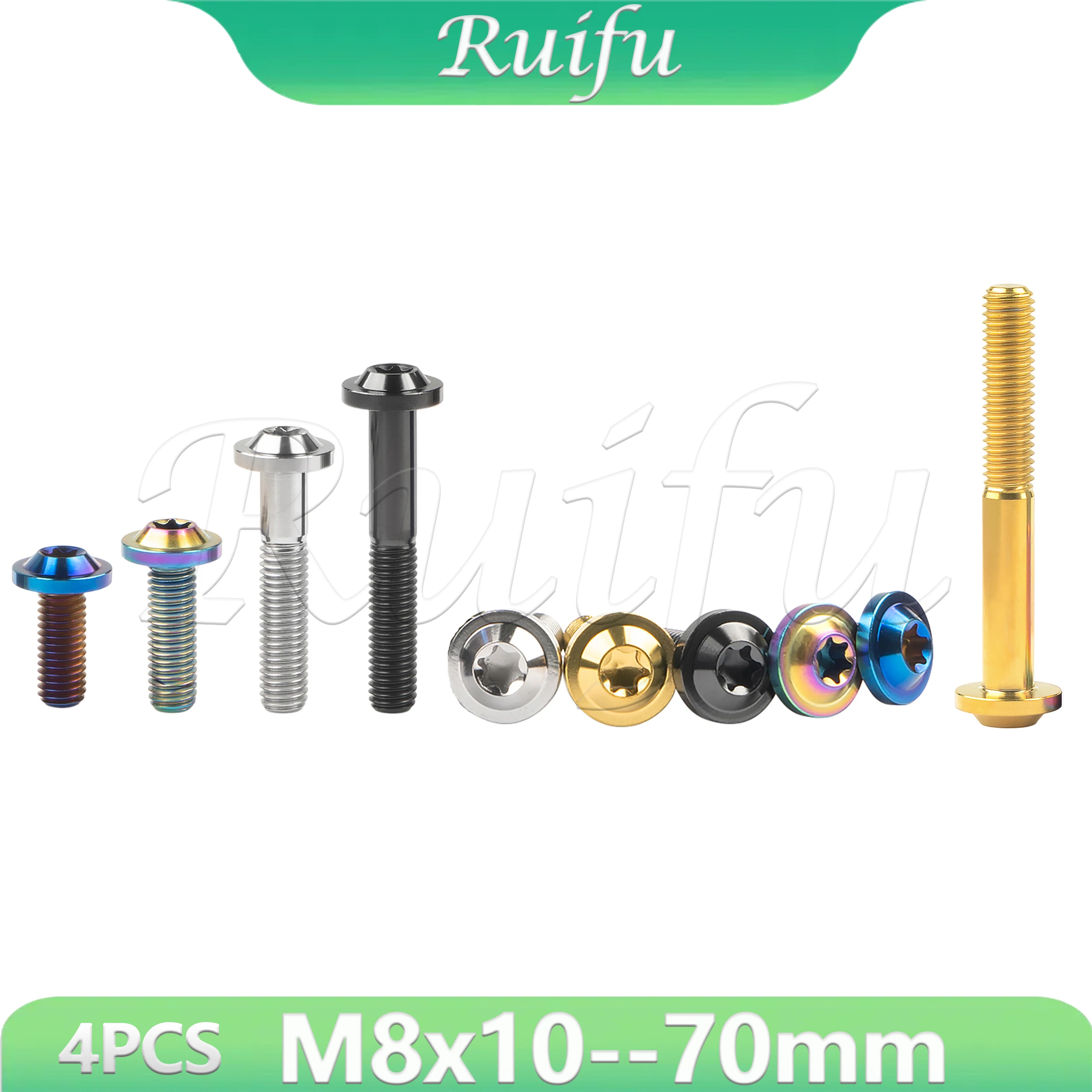Ruifu Titanium Bolt 4PCS M8x10--70mm T40 Torx Head Screws For Motorcycle Modification