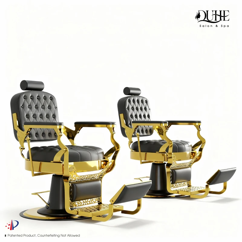 Modern Black Leather Gold Baes Rotatable Styling Chair High Quality Hair Salon Furniture Barber Chair for Sale