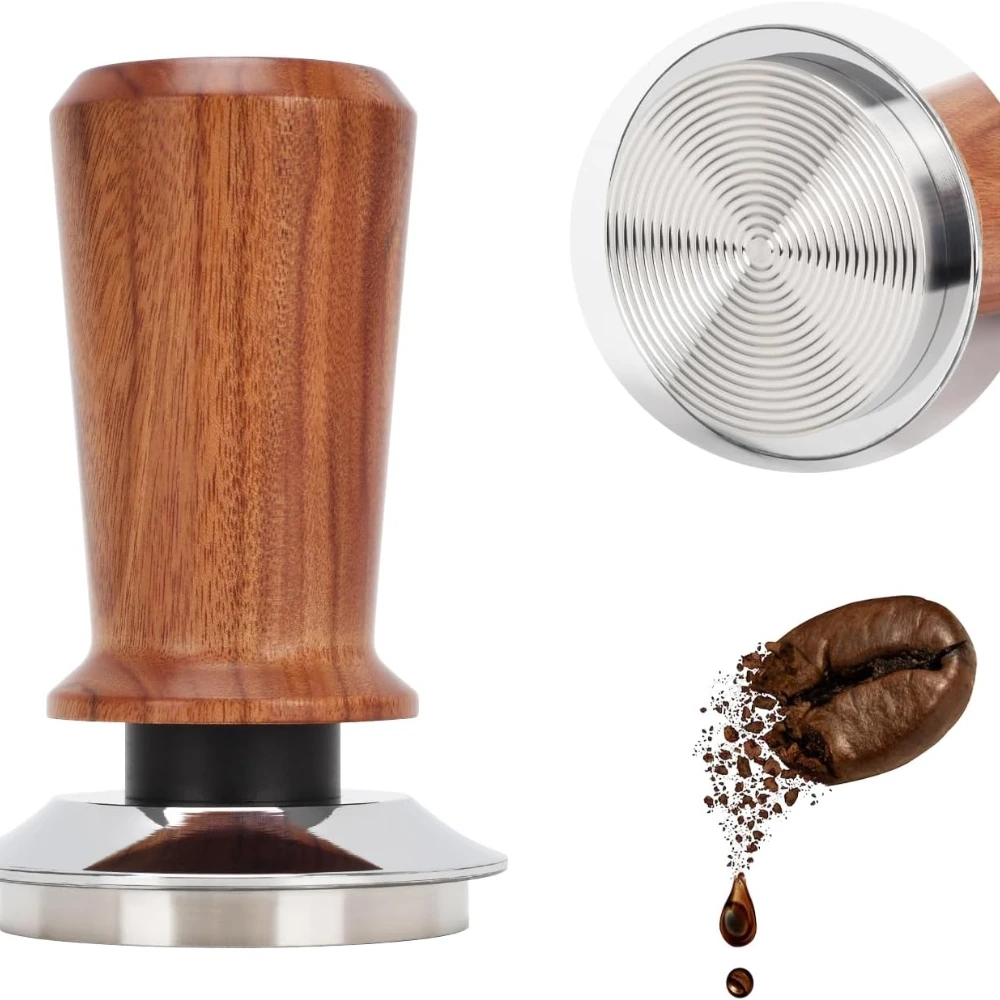 

51/53/58MM Coffee Tamper Walnut Wood Espresso Tamper Stainless Steel Constant Pressure Elasticity Coffee Hammer Barista Tools