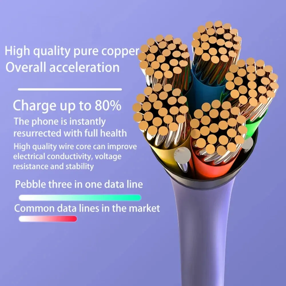 3 In 1 휴대폰 5A iPhone, Xiaomi, Android, Huawei Vivo 충전 케이블용 초고속 충전 Type-C USB 충전 케이블