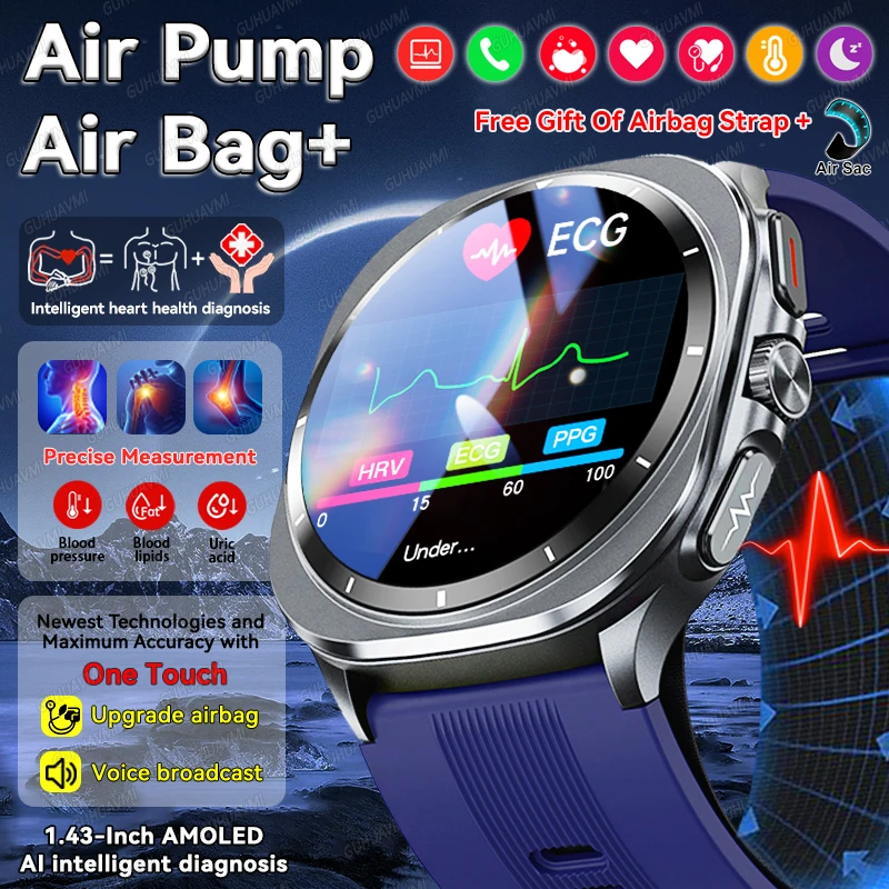 

2026New Accurate Blood Pressure Measurement Health SmartWatch Air Pump Airbag Men Women Uric Acid ECG+PPG NFC BT Call Smartwatch