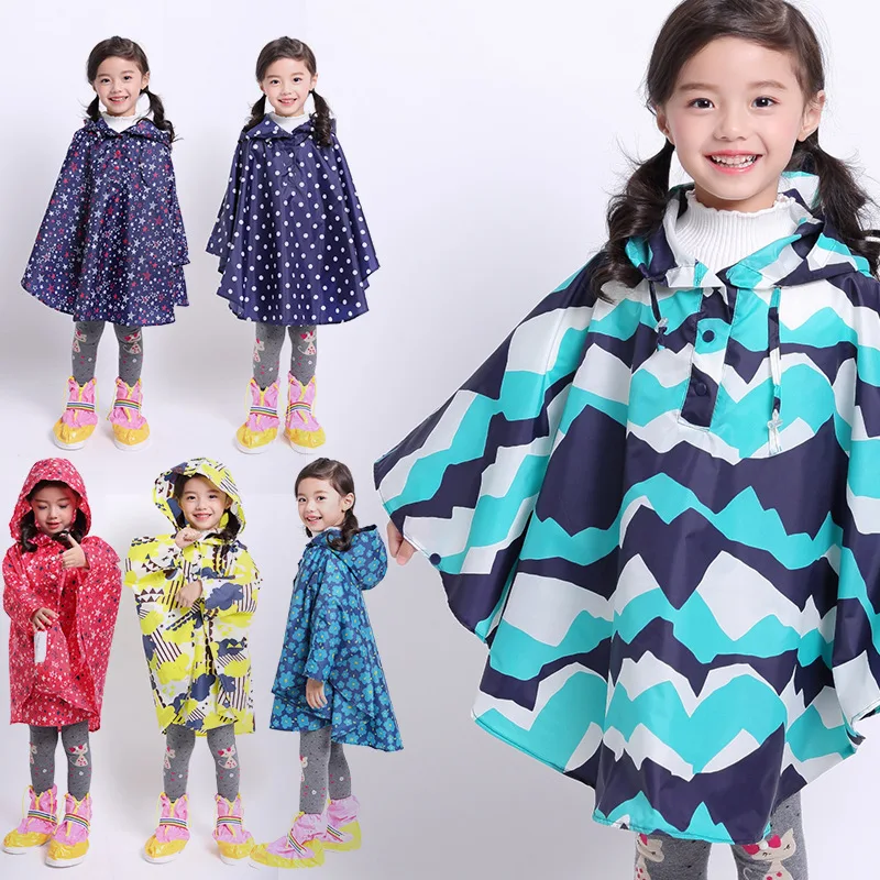 Kids Stylish Rain Poncho Waterproof  Jacket Coat for Girls Boys Cape coat Hooded wear Printed Thin rain jacket