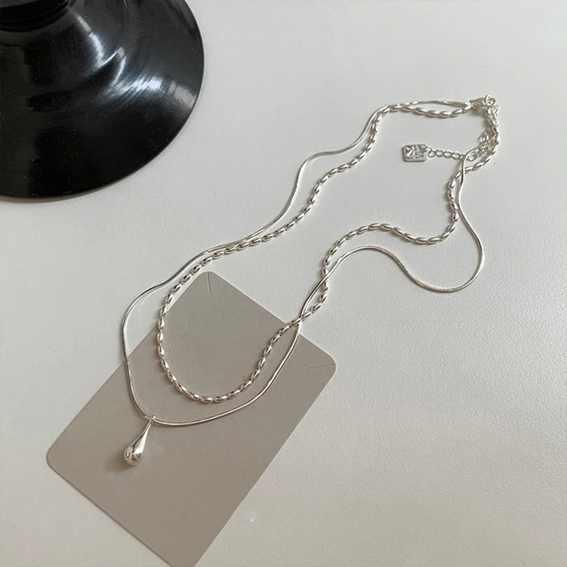 GANPUP Trendige Tropfenförmige Anhänger-Halskette für Damen, Modisches Neues 925 Silber-Plattiertes Doppelschicht-Ketten-Schmuckstück, Geschenk für Party – Detail 1