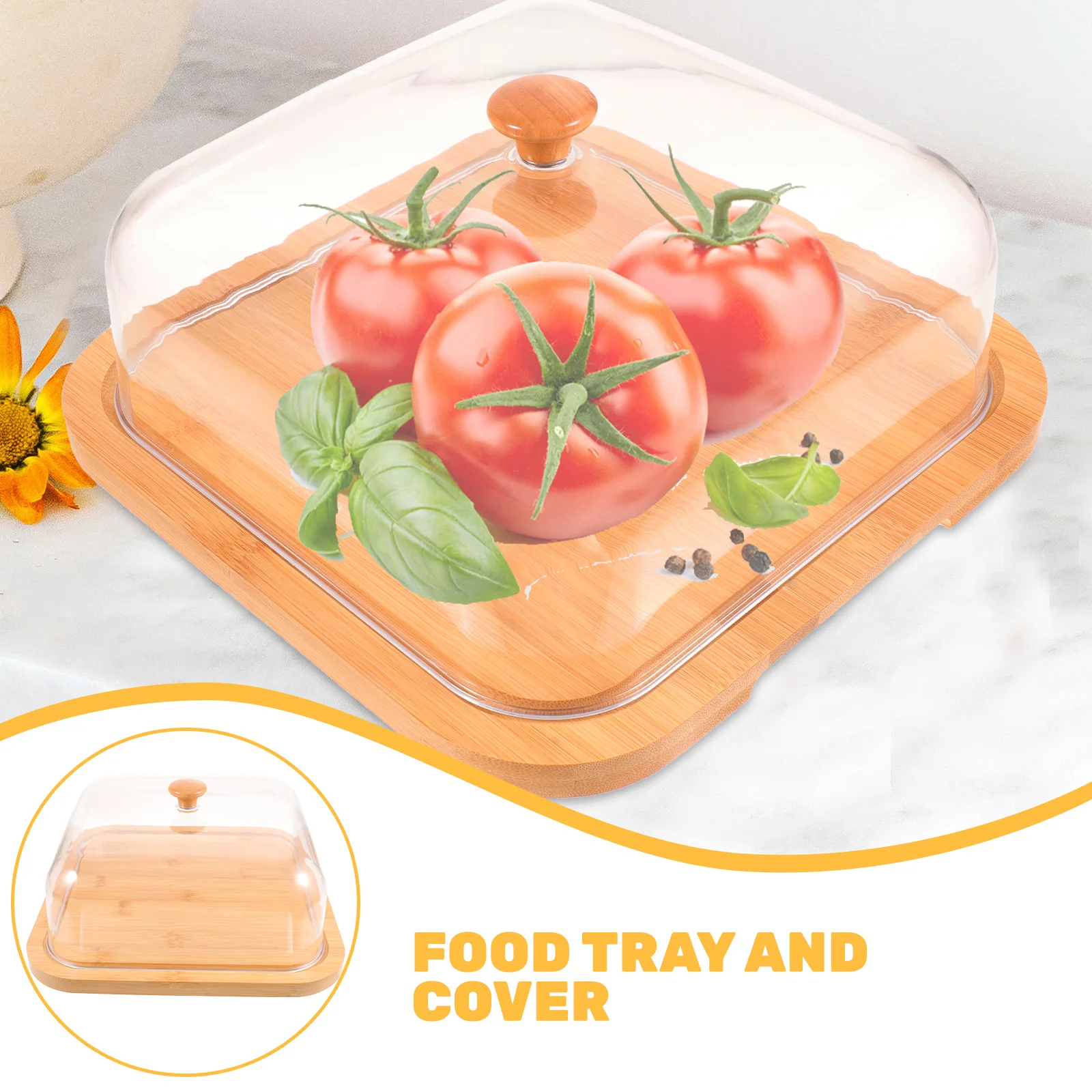 

1 set Cake Tray Plates Covers Holder Lid Pan Serving Trays Party Dessert Stand Container Acrylic Bamboo Food Cover Kitchen Decor