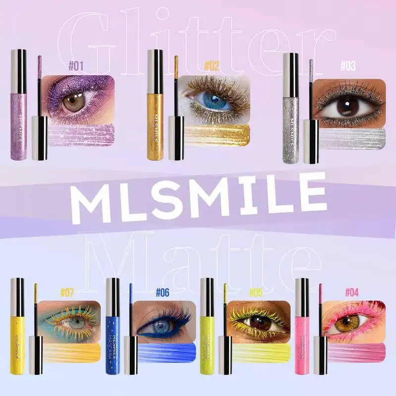 MLSMILE 7 Color Mascara Pearlescent Fine Flash Waterproof Non-Smudge Christmas Cos Spiral Eyelash Brush New