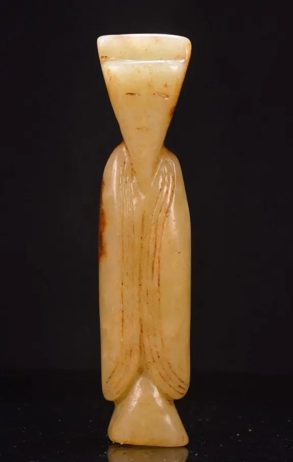 4.3'' old China Dynasty Hetian jade Carved Fengshui people person yubi