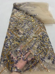2024 African Tulle Designer Lace Fabric,Fabrics,For Sewing,,Sequin,Wedding Dresses,Embroidery,High Quality,Mesh,Cloth,5 Yards
