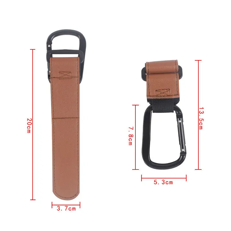 Multifunctional PU Leather Stroller Hook,Aluminum Carabiner with Magic Tape,Portable Hanger for Baby Stroller,Bicycle  E-Scooter