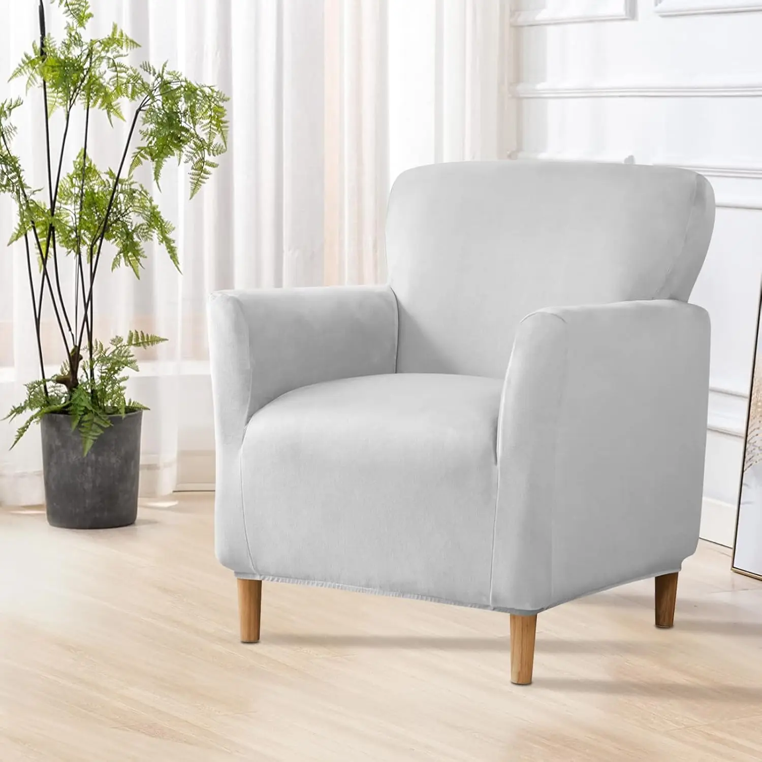 

Banquet Luxury Armchair Slipcovers: Mid Velvet 1Piece Chair Slipcover High Stretch Nonslip Solid Color Arm Chair Cover For