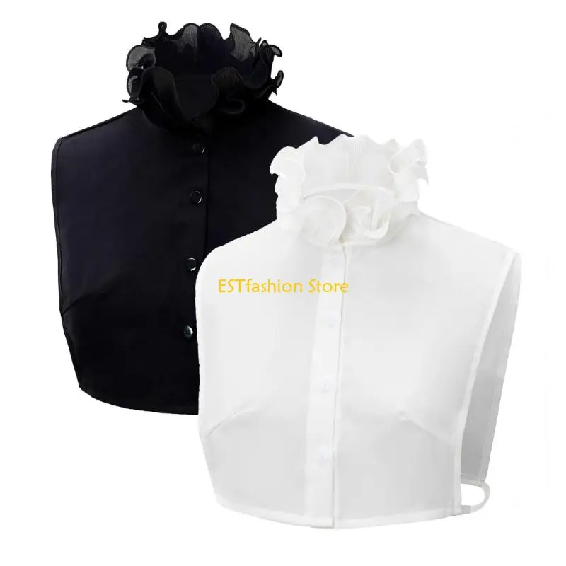 

Y5GC Women Elegant Ruffled Blouse Detachable Fake Collar with Cuffs False Sleeve Set
