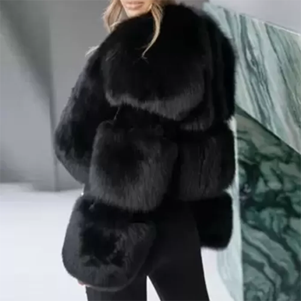 TWOTWINSTYLE Solid Temperament Fur Coats For Women Lapel Long Sleeve Patchwork Zipper Slimming Jackets Female Fashion Style New