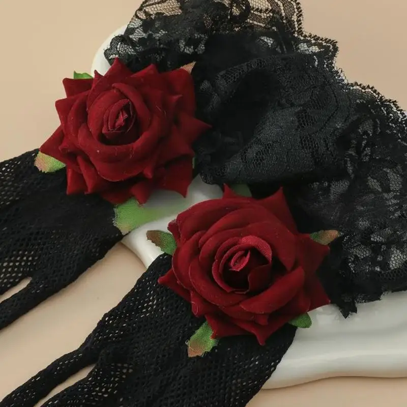 قفازات نسائية قصيرة من الدانتيل قفازات المعصم الزفاف مع زهرة للأوبرا مساء الزفاف حفلة موسيقية تأثيري 1920s 6XDA #4