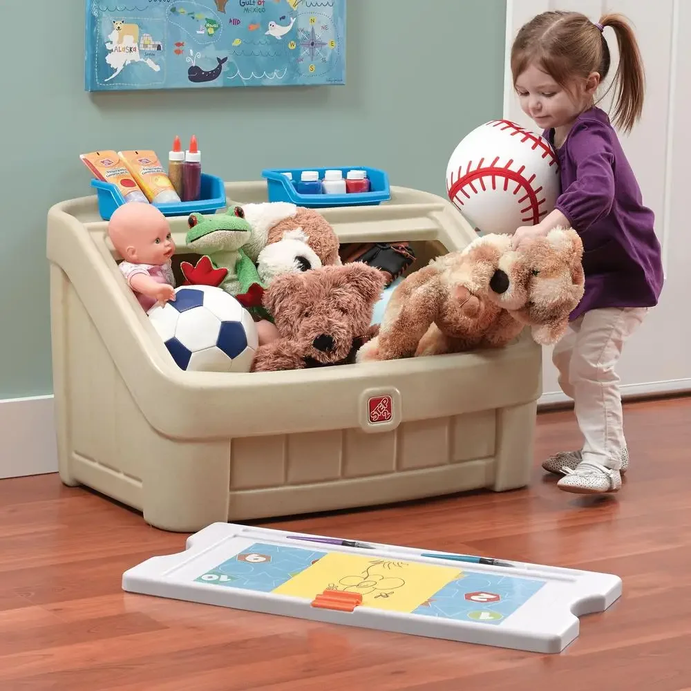 Toy Storage Box Art Lid Plastic Chest Kids Furniture Shelf Cubic Feet Organizer Water-Resistant Tan 33gal 2