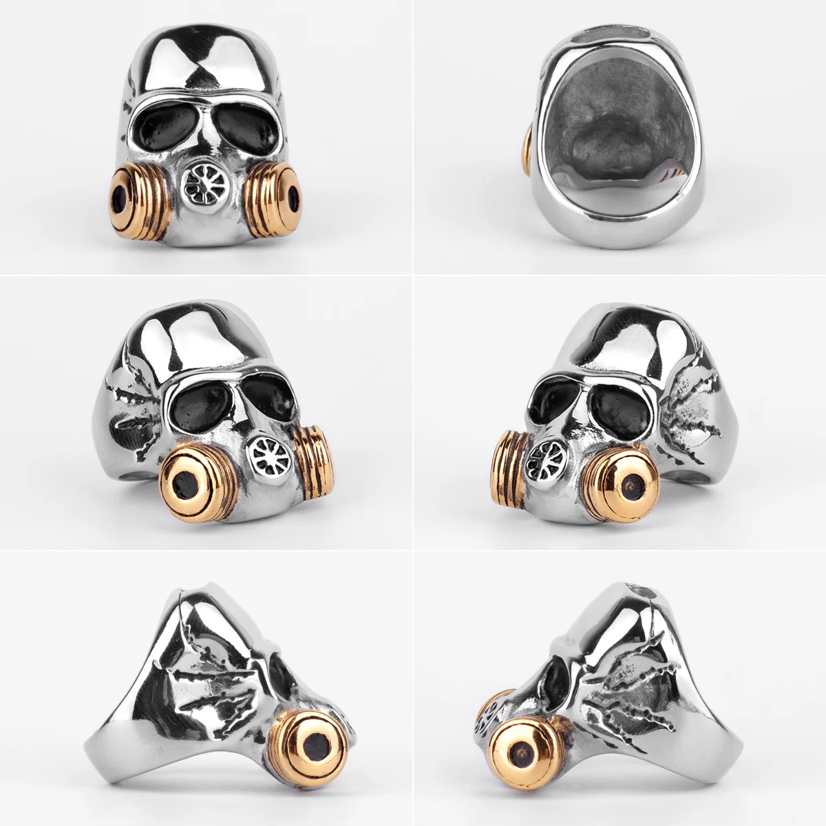 Stainless Steel Men Rings Punk Gothic Amulet Medical Gas Mask Ph.D Chemistry Doctor for Male Boy Jewelry Creativity Gift