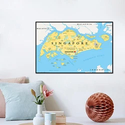 90*60cm The Singapore Map Non-woven Canvas Painting Wall Decorative Map Art Poster and Print Home Decoration School Supplies