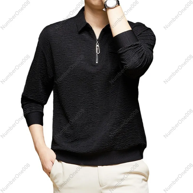 Autumn New Sweater Long-sleeved Lapel Fashion Casual Men's Top with Thin Bottoming Shirt Dad Men's Clothing