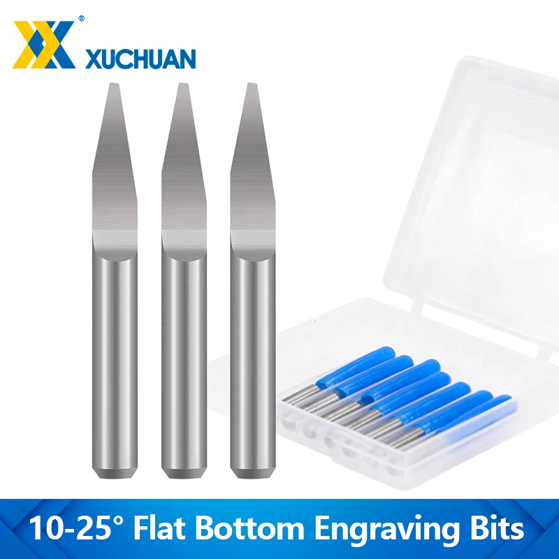 

10 шт., V-образные гравировальные биты для печатных плат, 10/15/20/25 градусов, гравировальные биты с плоским дном, 3,175 мм, карбидный хвостовик, 3D фреза