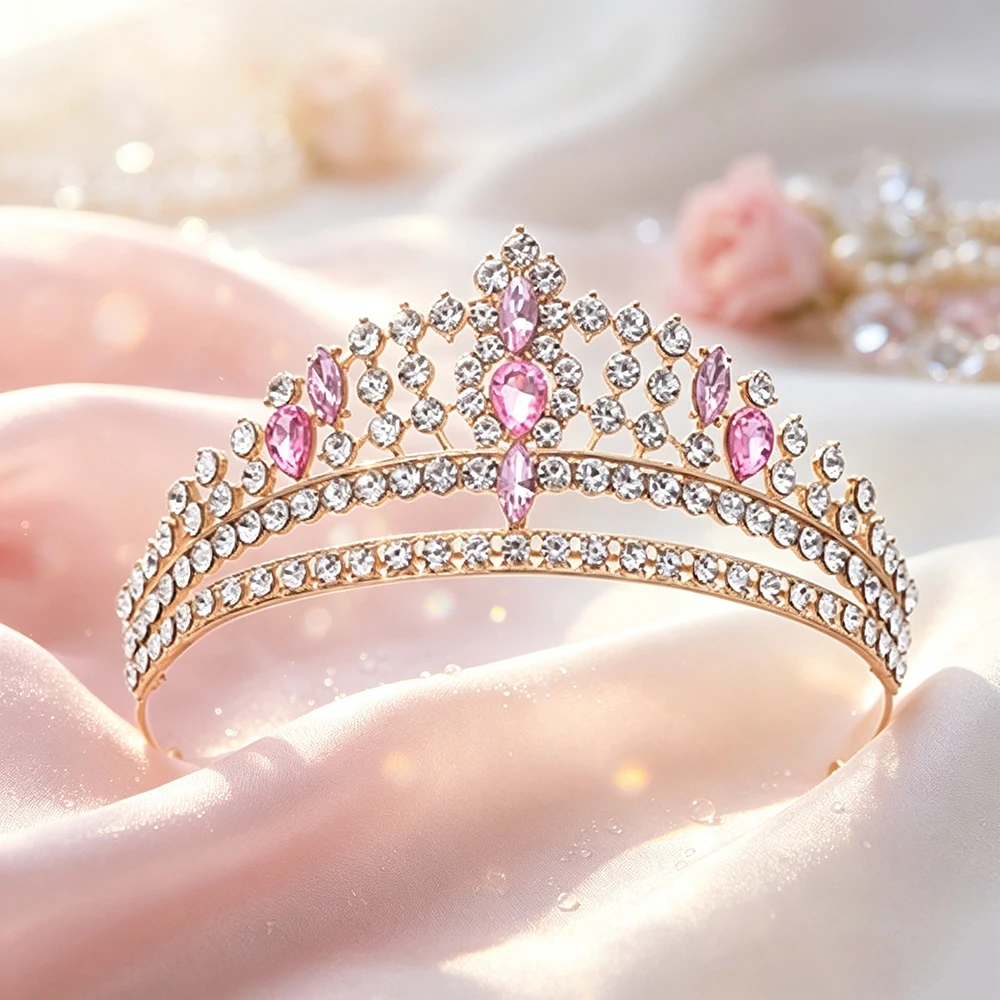 Vintage Multi‑Row Crown Tiara for Women Shiny Rhinestone Bridal Headband Wedding Pageant Sweet Banquet Princess Hair Ornament - view 6