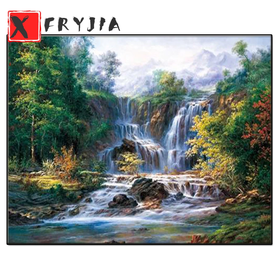 

5D DIY full square diamond painting Natural scenery, high mountains and flowing water mosaic diamond cross stitch home decor