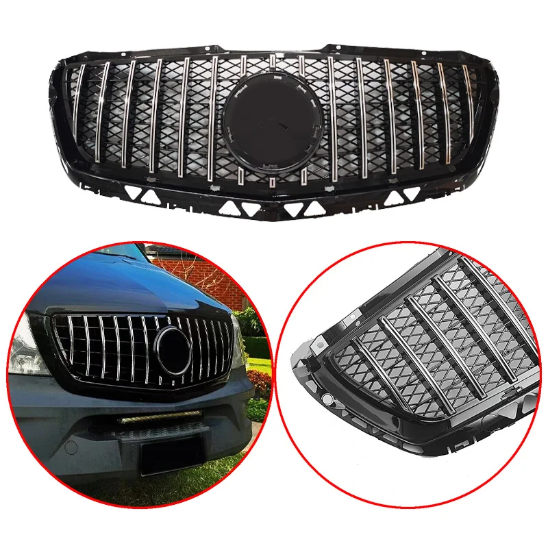 For Mercedes Benz Sprinter W906 2006-2018 GT Style High Quality ABS Front Bumper Grill Accessories Body Kit Glossy Black
