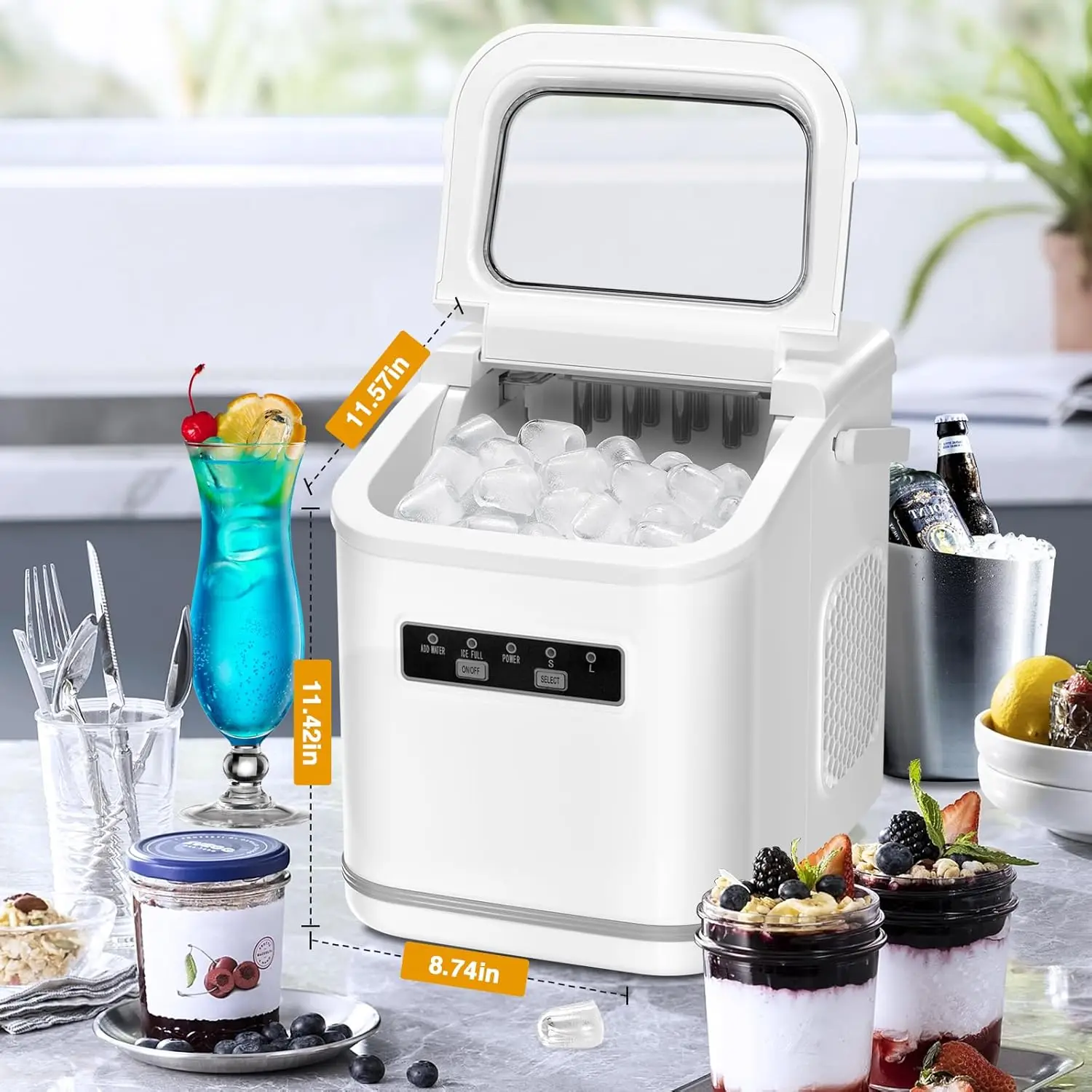 Столешница для льдогенератора, портативный самоочищающийся льдогенератор с совок для льда и корзиной, 9 кубиков в 6 минут, 26,5 фунтов/24 часа