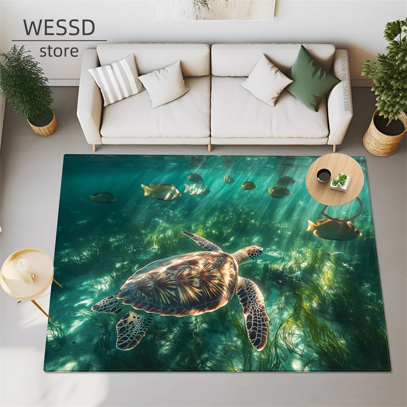 3D Sea Fish Turtles Big Carpet For Bedroom Living Room Super Soft Absorbent Sponge Bathroom Floor Mat Cute Toilet Rug Non-slip
