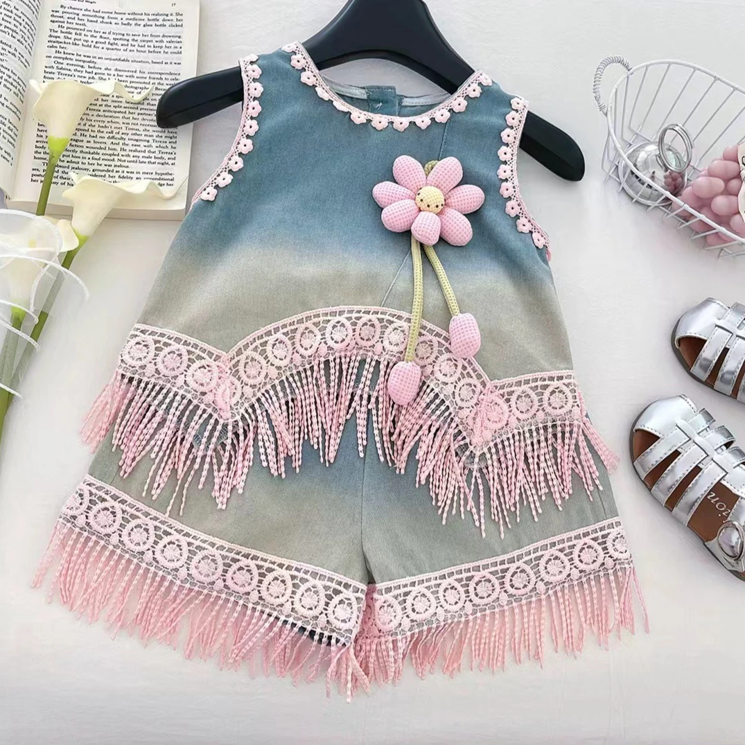 Girls Set 2026 Spring and Summer New Childrens Clothes Girls Baby Foreign Style Flower Sleeveless Top Pleated Skirt Two Sets