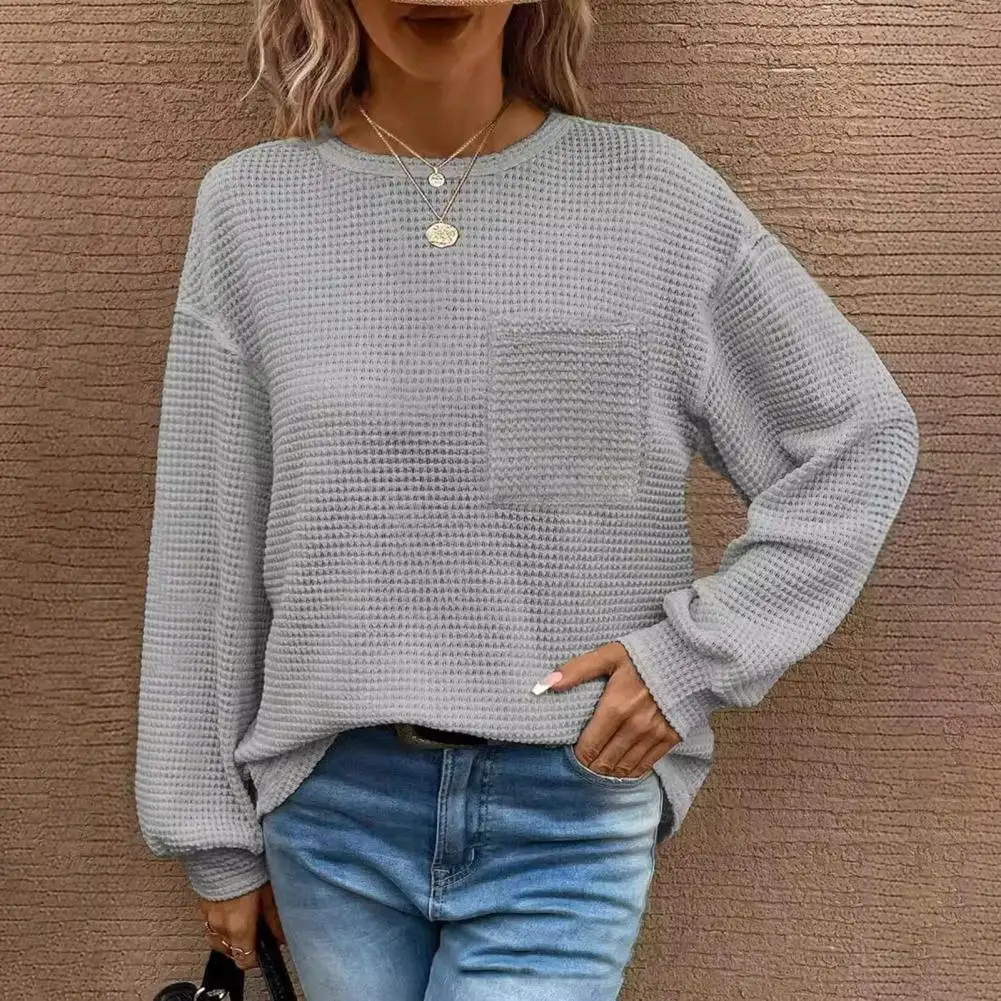 Loose Tailoring Women Top Stylish Women's Round Neck Lantern Sleeve Tee Shirt for Casual Daily Wear Loose Fit Solid Color Blouse