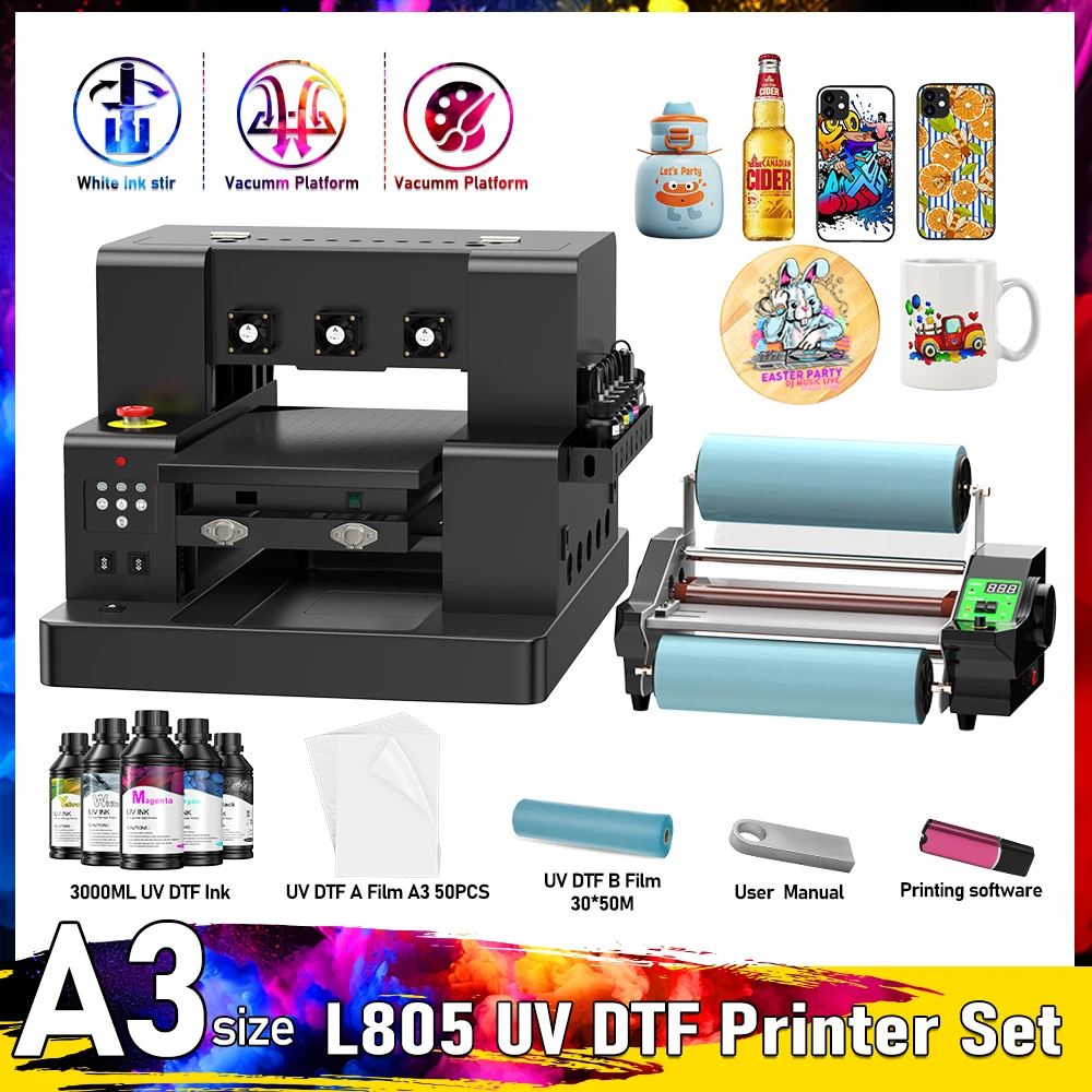 A3 UV Printer For Epson L805 impresora A3 UV DTF Flatbed Printing machine UV DTF Sticker Printer For Acrylic Bottle Metal Glass