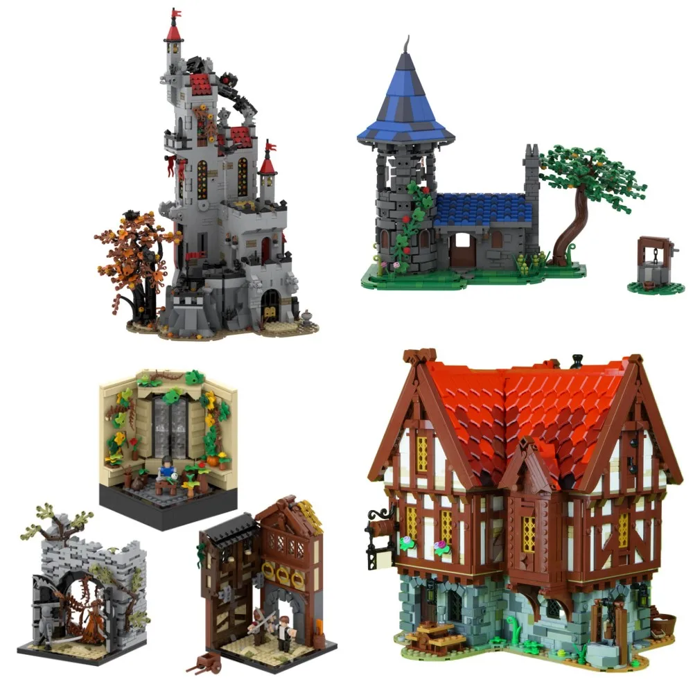 MOC Fright Knights Basils Manor Building Blocks Medieval Architecture Model Wizards Manor Bricks Medieval tavern Toy Kids Gift