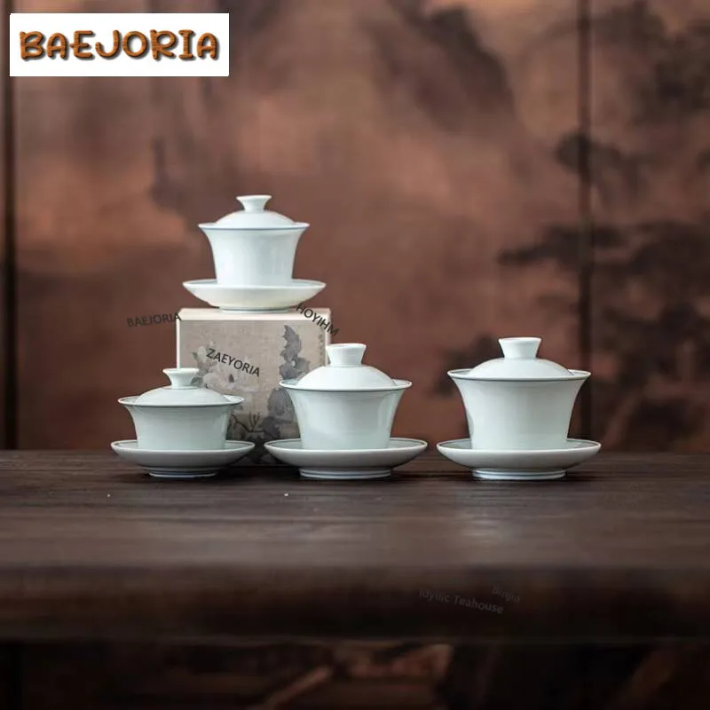 Antique-style Green Glaze Gaiwan Boutique Sopera Tea Tureen Household Tea Bowl With Lid Kit Tea Making Cover Bowl Cha Gift Craft