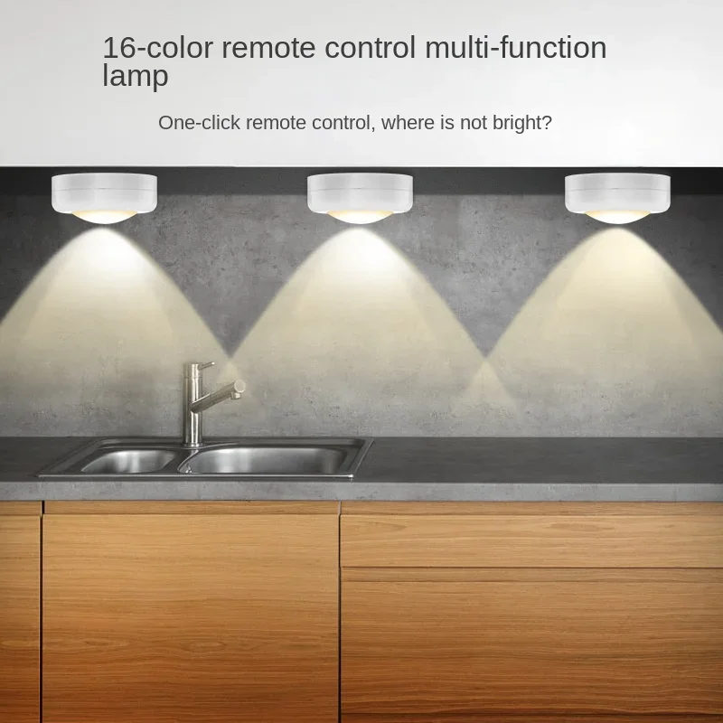 RGB LED Cabinet Light Puck Lamp 16 Colors Timmer Remote Under Shelf Kitchen Counter Wardrobe Lighting Decor