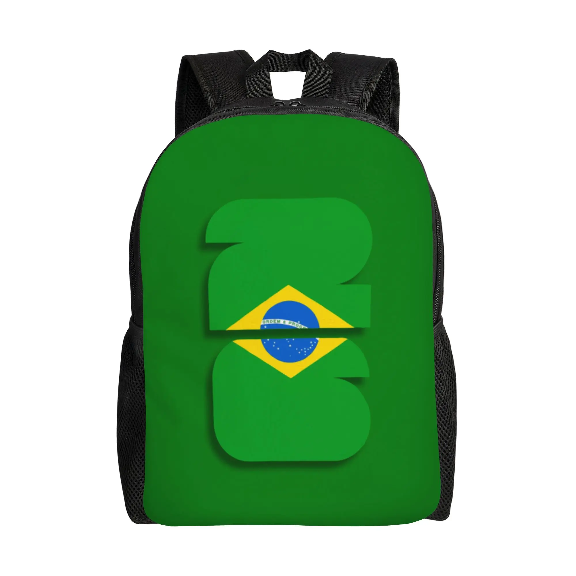 College Bag Back to school season Brazil Yellow Diamond Globe Flag Green Number 26 Fan Design  Large Capacity Backpack