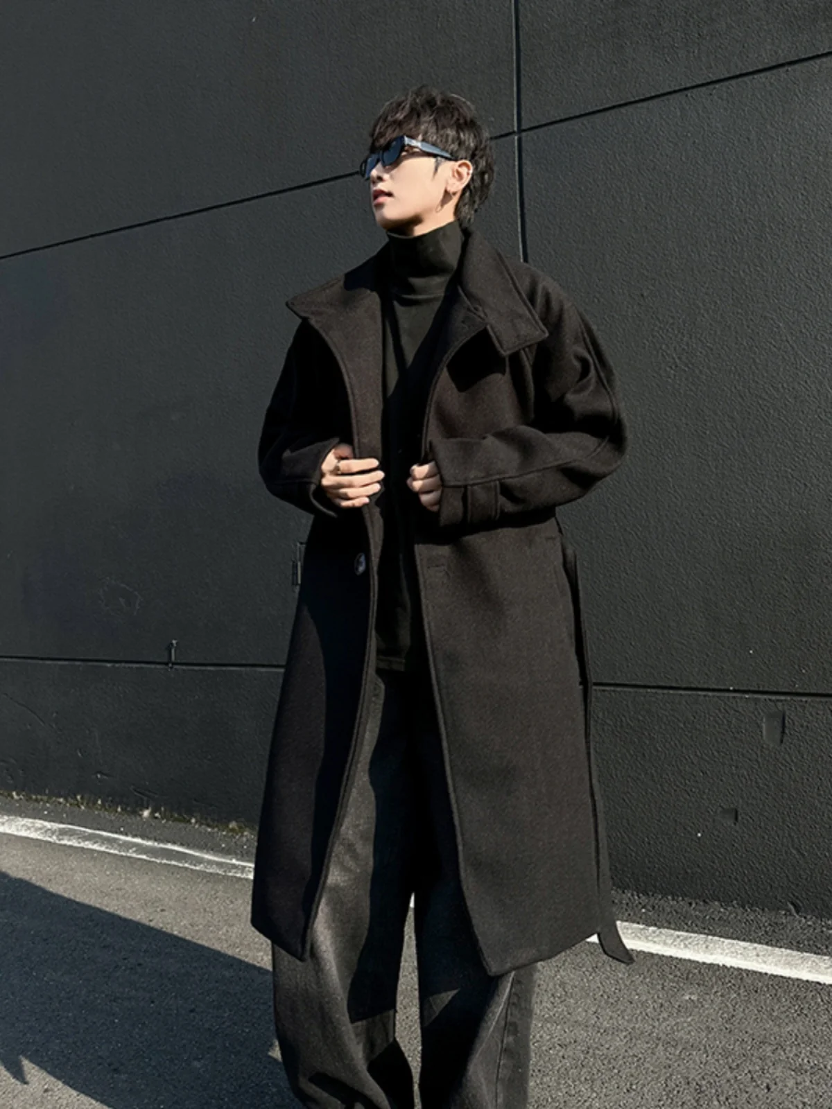 

Пальто из шерстяной смеси оверсайз мужское, многослойное, с градуированным кроем, ступенчатое, накладное, нейтральное