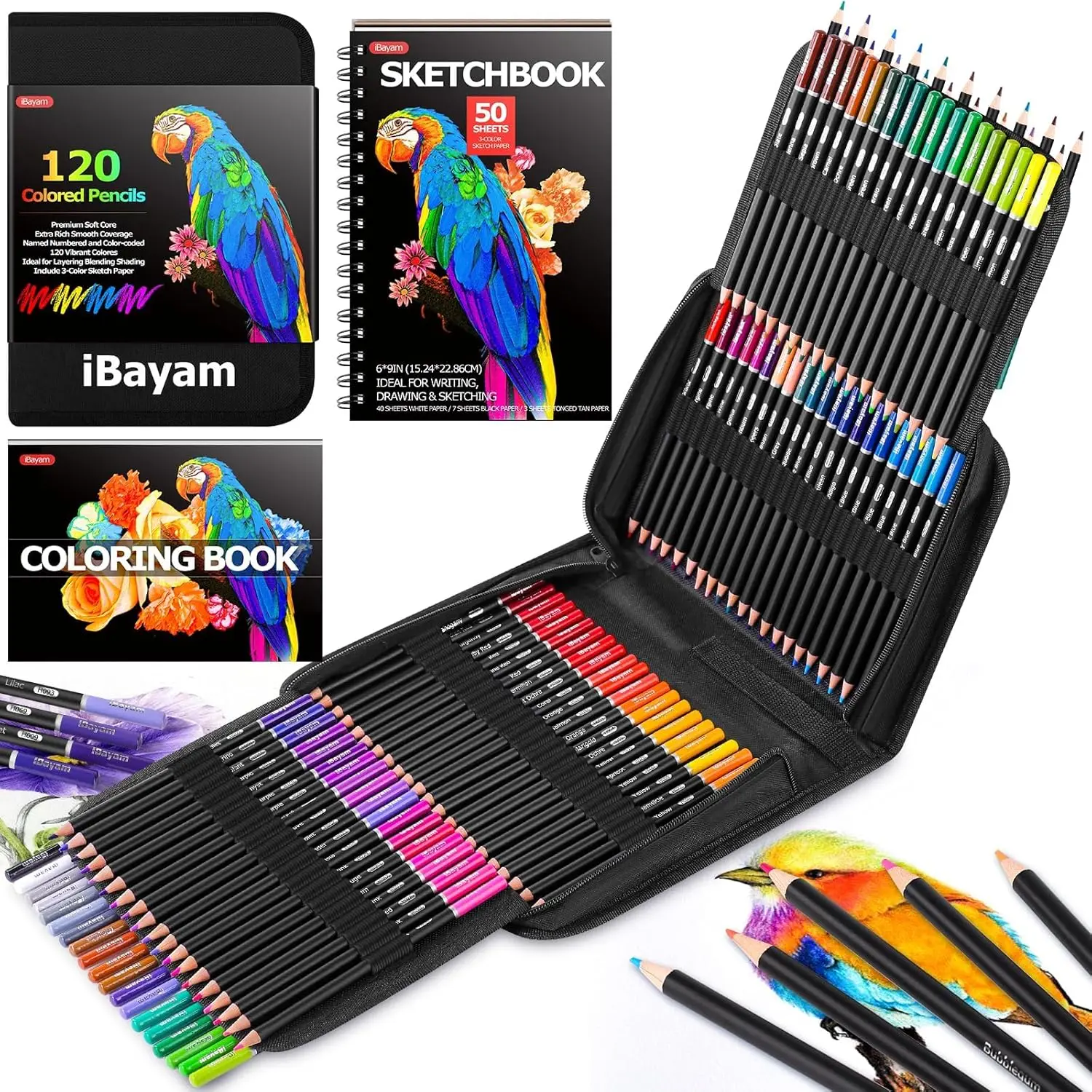 

120-Colored Pencil Set with Sketchbook & Coloring Book, Professional Art Supplies for Drawing and Adult Coloring