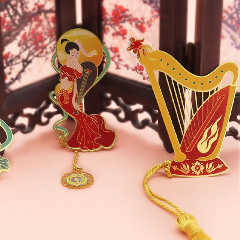 Classical Chinese Musical Instrument Shape Bookmark With Tassel Cultural Creative Gift Student Reading Mark Book Accessories