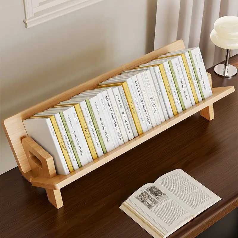 Wood Tilting Bookcase in Living Room/Office Desktop Book Shelf Organizer Bookshelves Storage Rack for CDs/Magazine/Books Display