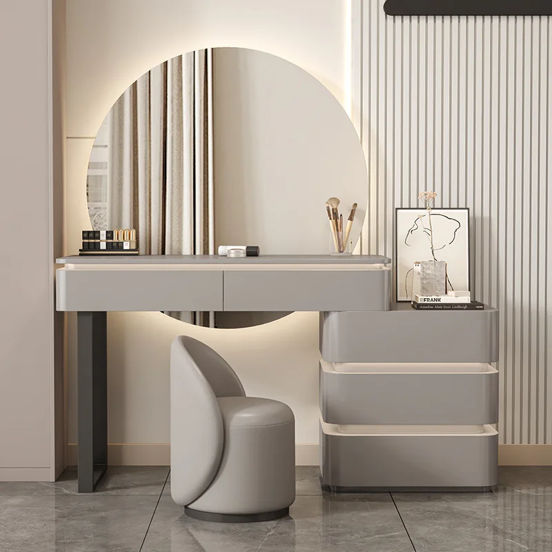 

Italian minimalist dresser chest integrated gray 2025 new light luxury bedroom small apartment solid wood makeup table