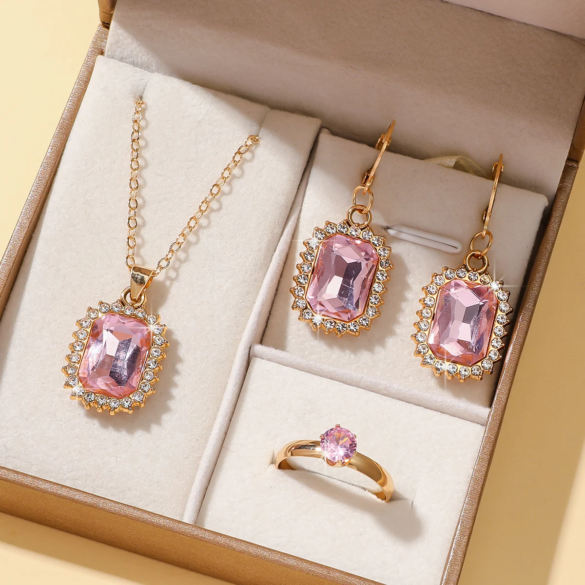 4pcs Elegant Fashion Square Jewelry Set Perfect for Gifts Daily Parties Valentine's Day Presents, Year-Round Stylish Accessories