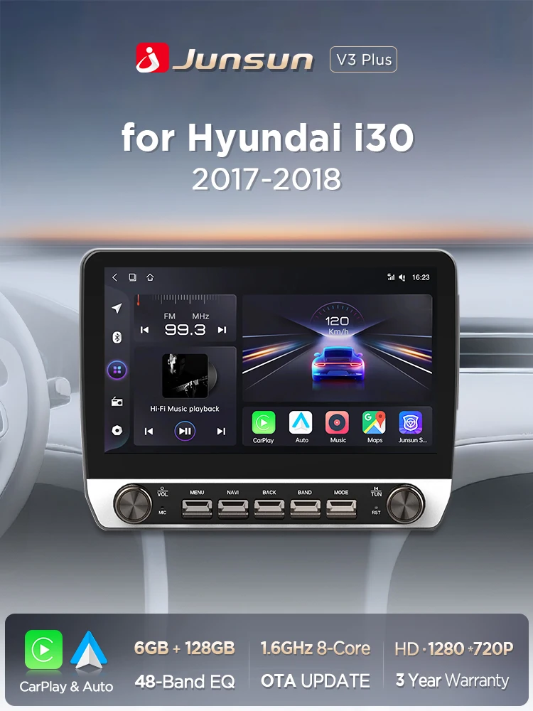 Junsun 10.1 "Draadloze Carplay Android Auto Autoradio voor Hyundai i30 2017 2018 radio met knop Bluetooth GPS Navi 4G DSP - afbeelding 2