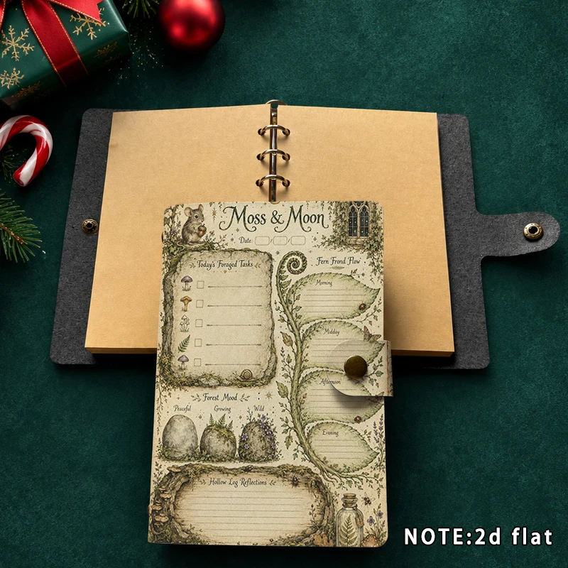 Vintage Moss & Moon Forest Mouse Journal Notebook Retro Botanical Mushroom Fern Print Diary Notepad Scrapbook Christmas Statione