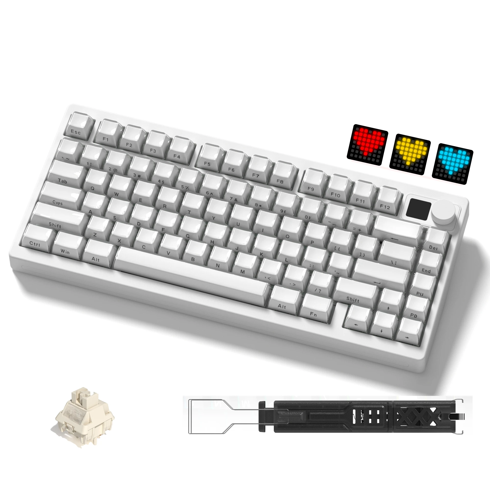 

Womier White MT75 75% Wireless Gamer Mechanical Keyboard 3 Mode Bluetooth/2.4G Hot Swappable RGB Backlit 8000mAh Gaming Keyboard