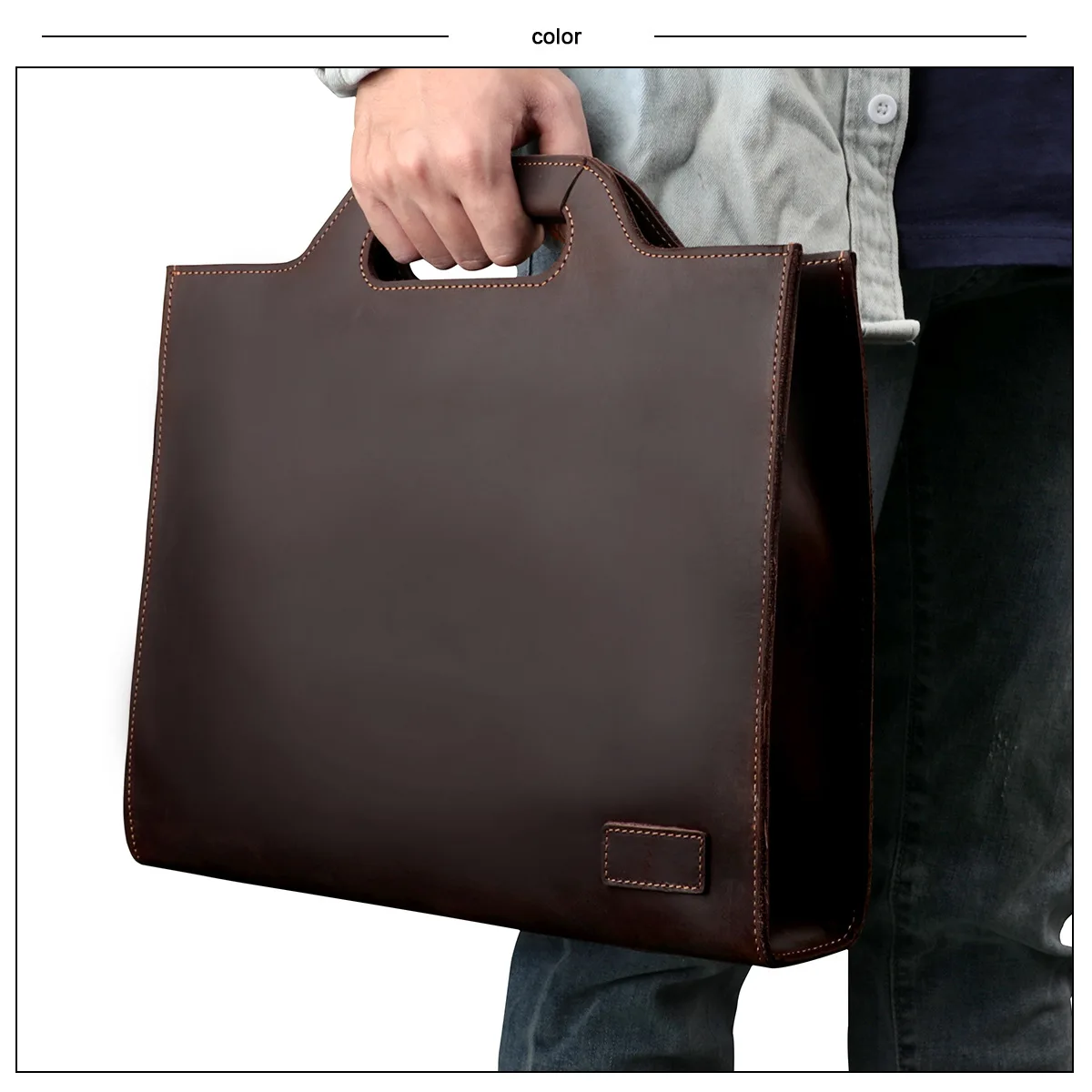 Men's laptop bag, men's shoulder bag, top-grain cowhide handbag, business briefcase