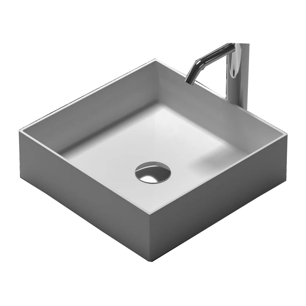 Square Solid Surface Stone Counter Top Vessel Sink Fashionable Corian Washbasin RS38336-495A