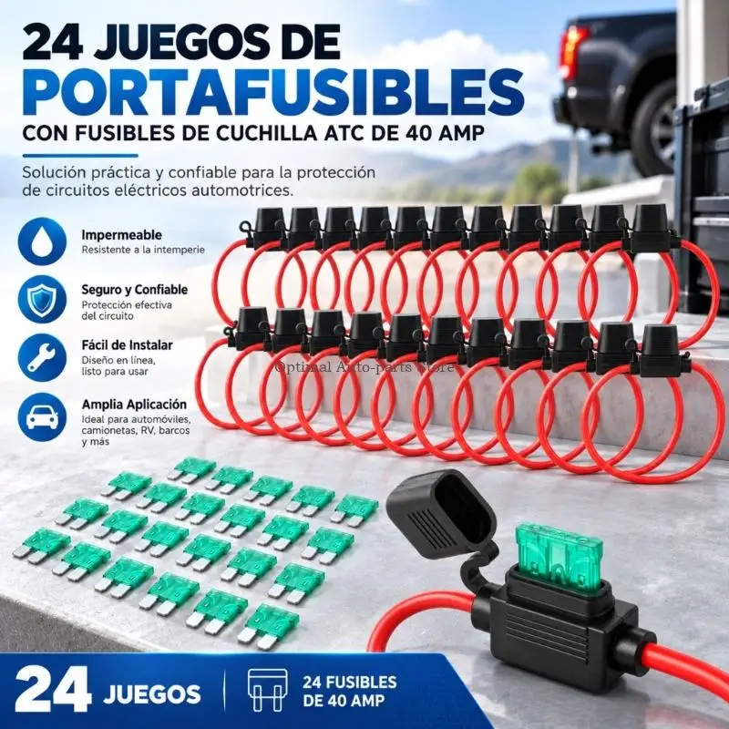  Vehicle Blade Cutout Holders Sets with Leads on Both Ends for Lighting Circuits, Power Wiring, and Cutout Replacement, 24PCS